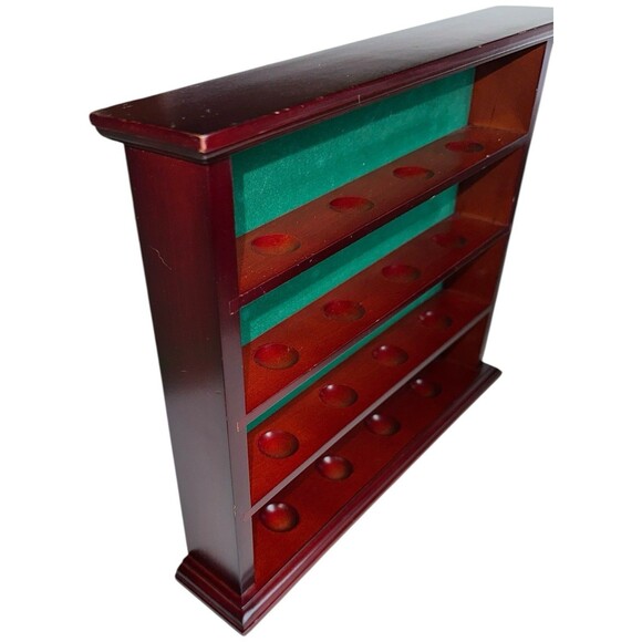 Vintage Mahogany Display Case Green Felt 16 Slot Round Divots - Picture 15 of 16